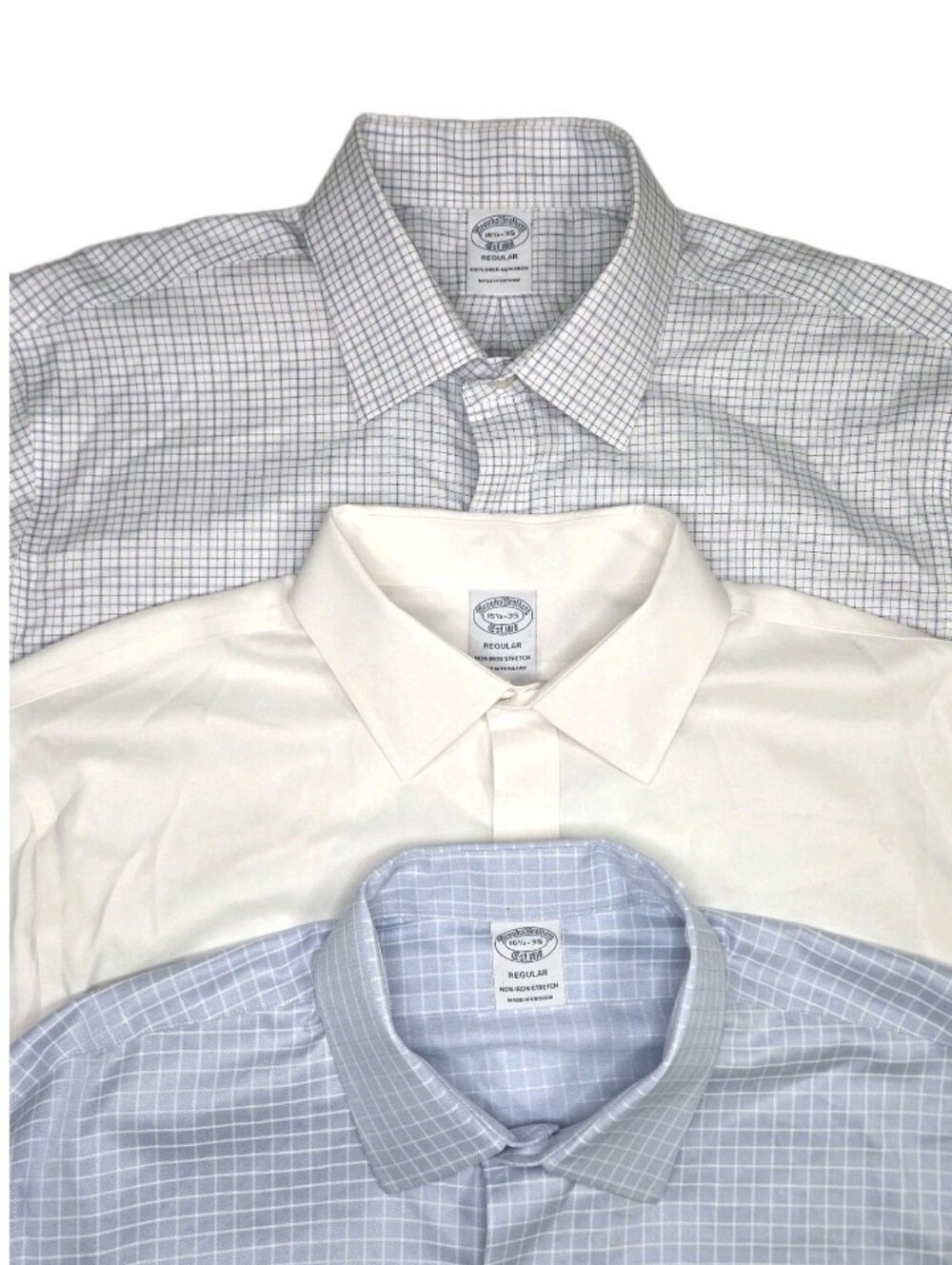 Brooks Brothers Regular Fit Button Down Shirts Lot Of 3 Size 16.5/35 White/Plaid